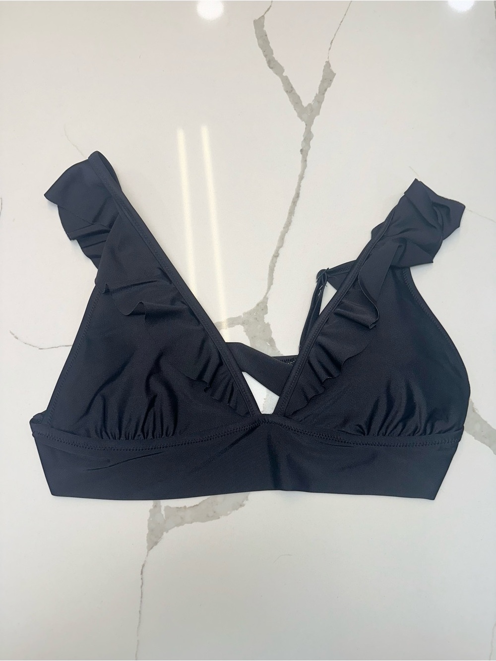 aerie Black Ruffle triangle swim top